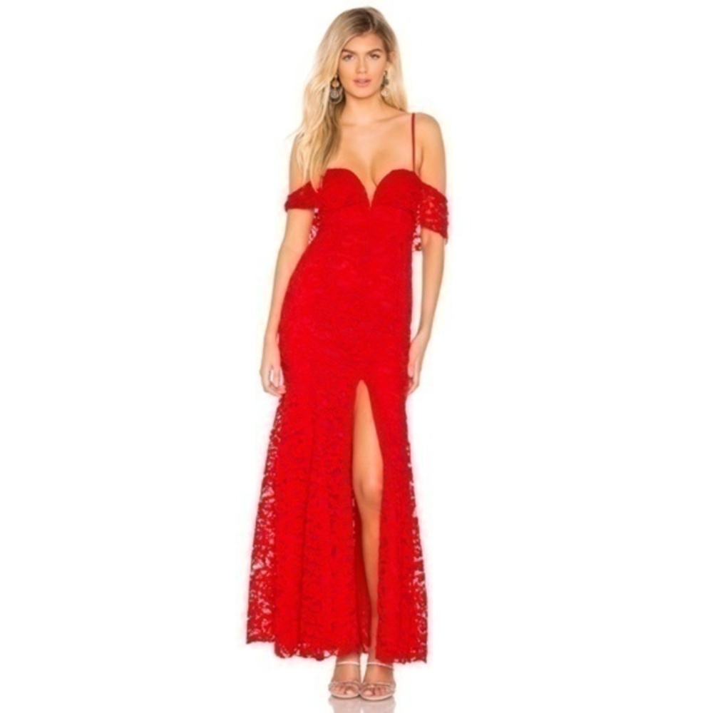 Revolve MAJORELLE Angelique Gown In Racing Red Lace Dress Full Length Medium